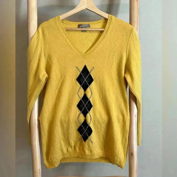 Charter Club 2 Ply Preppy Cashmere Argyle Sweater Size LG V-neck - Picture 1 of 8